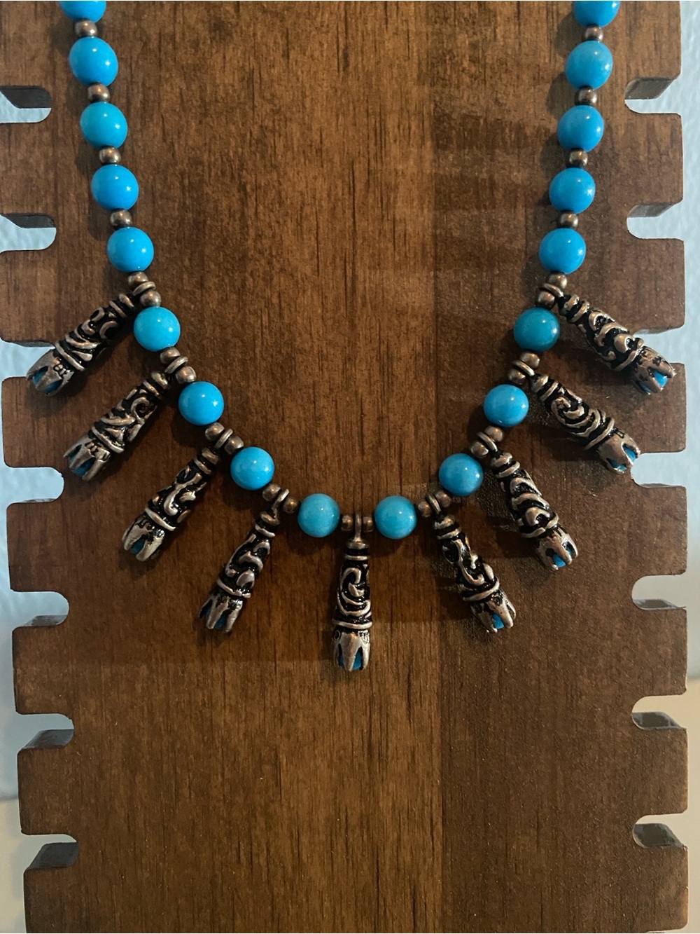 Blue Bead Pendant Necklace with Tikki’s